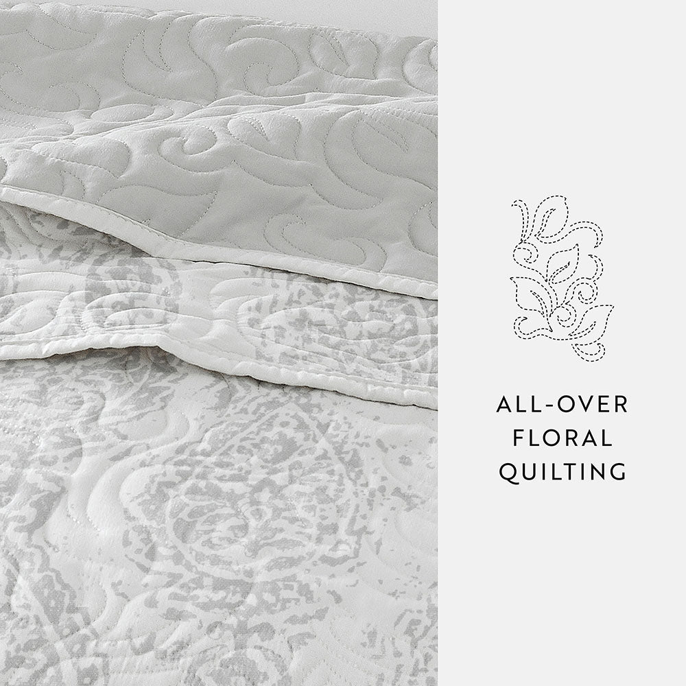 Distressed Damask Reversible Quilted Coverlet Set