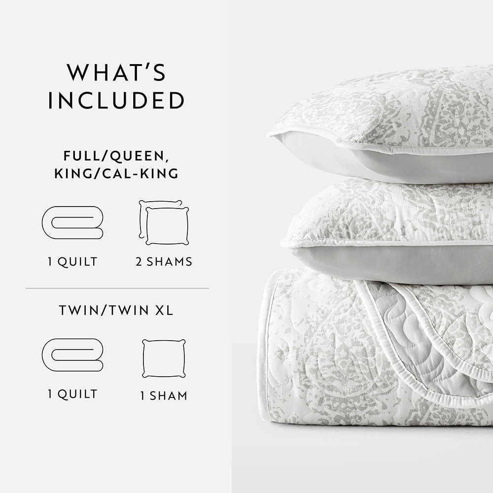 Distressed Damask Reversible Quilted Coverlet Set