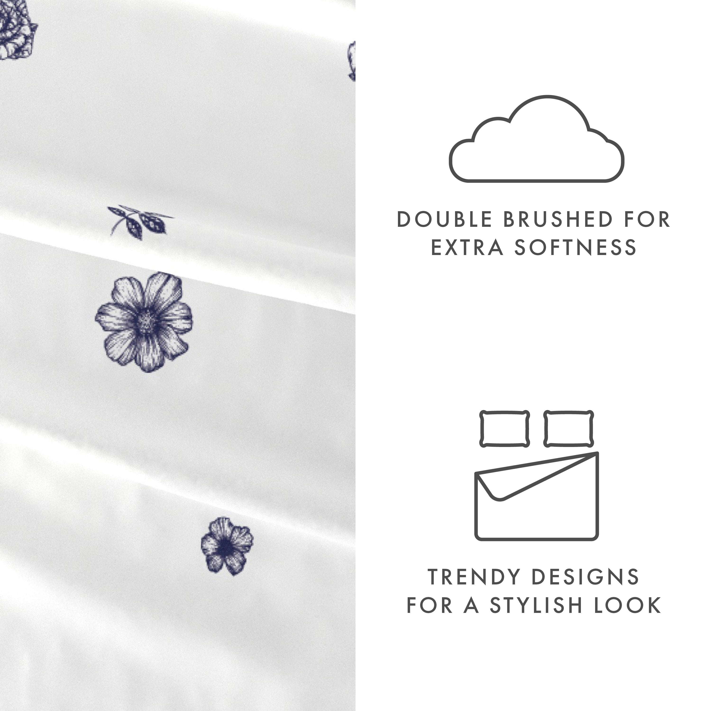 Indigo Flowers Pattern 4-Piece Sheet Set
