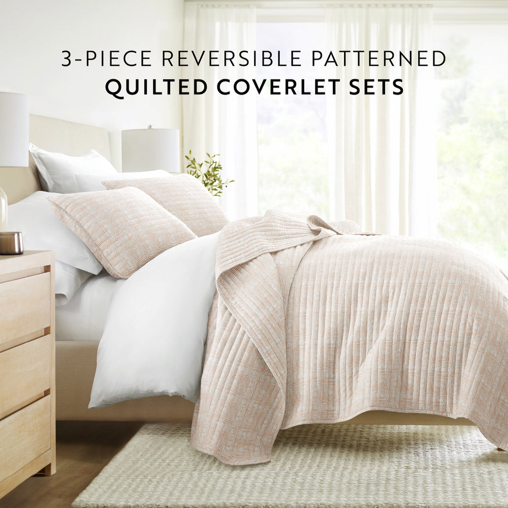 Geometric Maze Quilted Coverlet Set