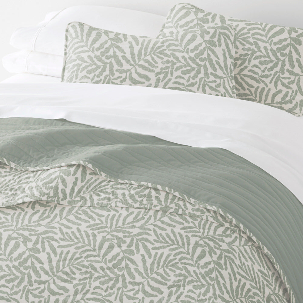 Tossed Ferns Reversible Quilted Coverlet Set (Sale)
