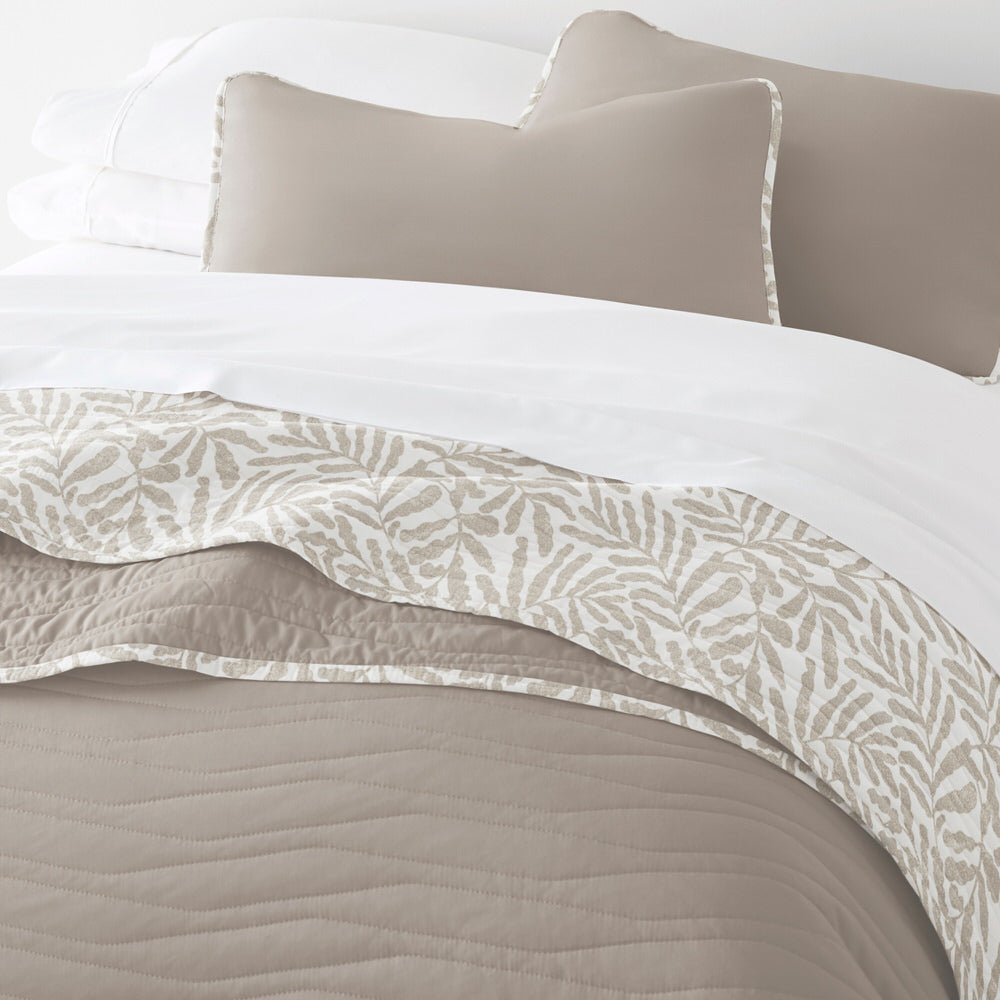 Tossed Ferns Reversible Quilted Coverlet Set (Sale)