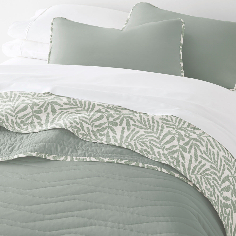 Tossed Ferns Reversible Quilted Coverlet Set (Sale)