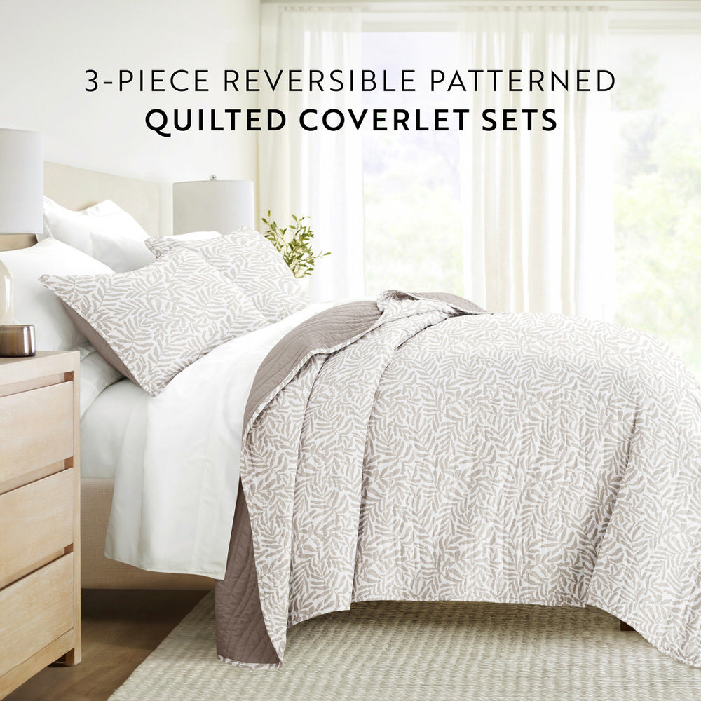Tossed Ferns Reversible Quilted Coverlet Set (Sale)