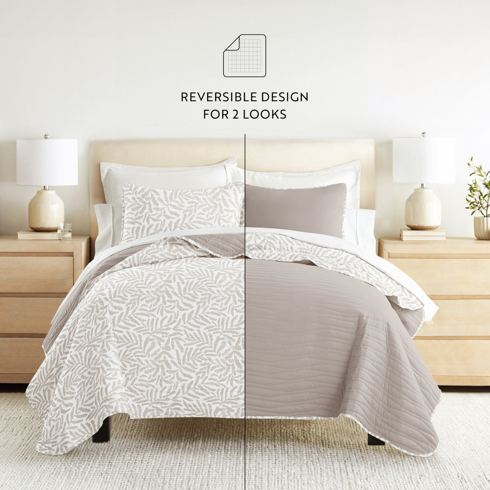Tossed Ferns Reversible Quilted Coverlet Set (Sale)