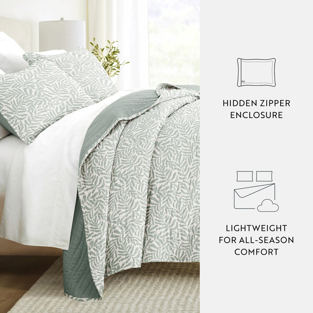 Tossed Ferns Reversible Quilted Coverlet Set (Sale)