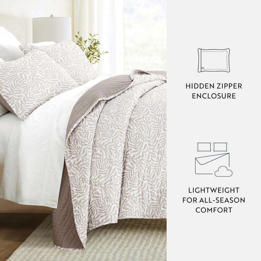 Tossed Ferns Reversible Quilted Coverlet Set (Sale)