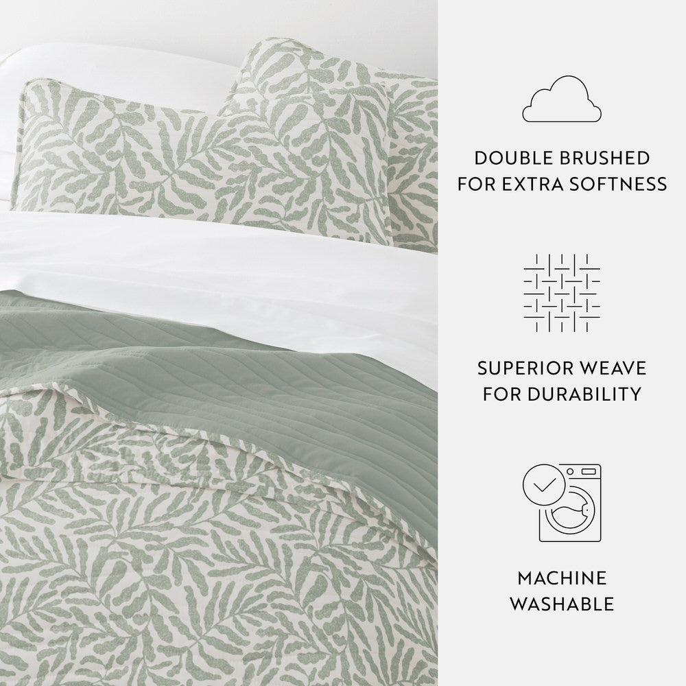Tossed Ferns Reversible Quilted Coverlet Set (Sale)
