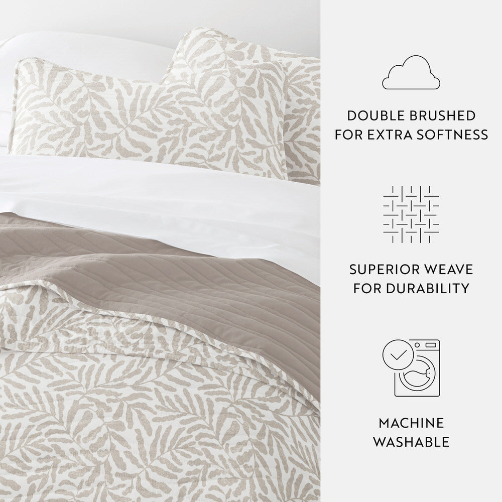 Tossed Ferns Reversible Quilted Coverlet Set (Sale)
