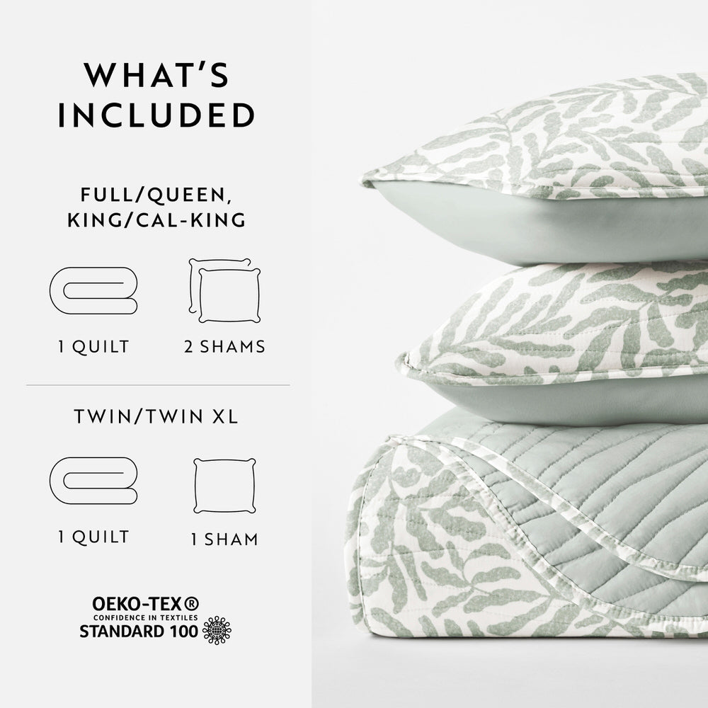 Tossed Ferns Reversible Quilted Coverlet Set (Sale)