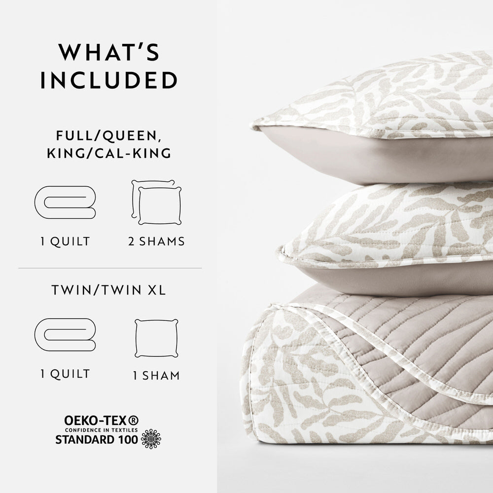 Tossed Ferns Reversible Quilted Coverlet Set (Sale)