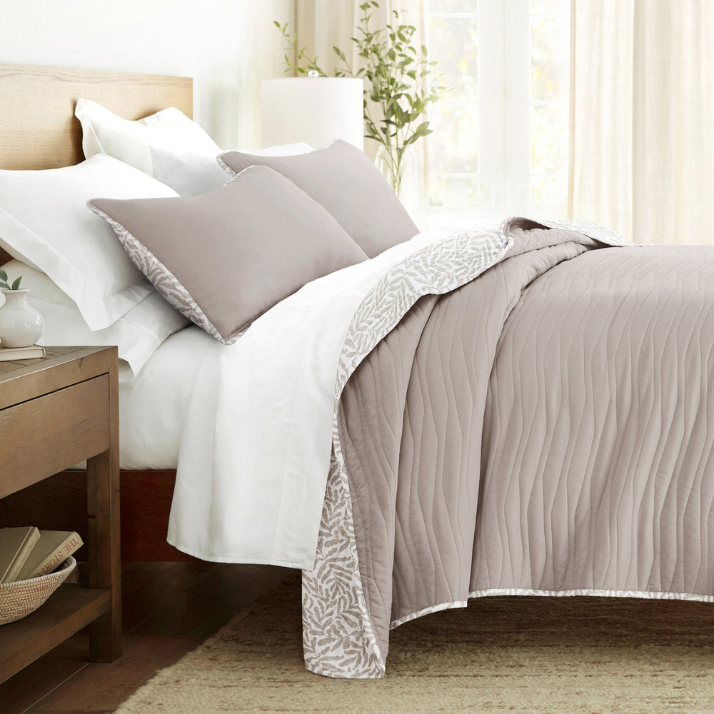 Tossed Ferns Reversible Quilted Coverlet Set (Sale)