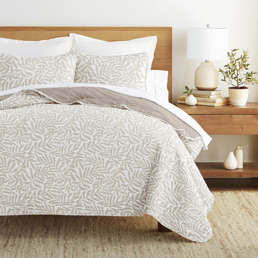 Tossed Ferns Reversible Quilted Coverlet Set (Sale)