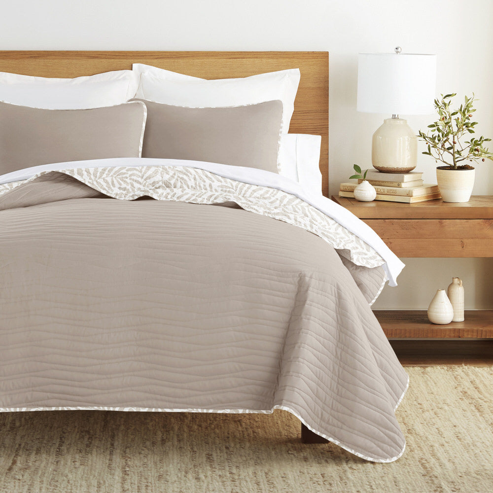Tossed Ferns Reversible Quilted Coverlet Set (Sale)