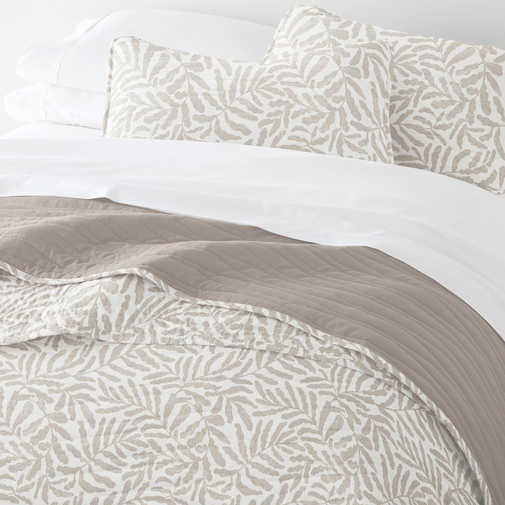 Tossed Ferns Reversible Quilted Coverlet Set (Sale)