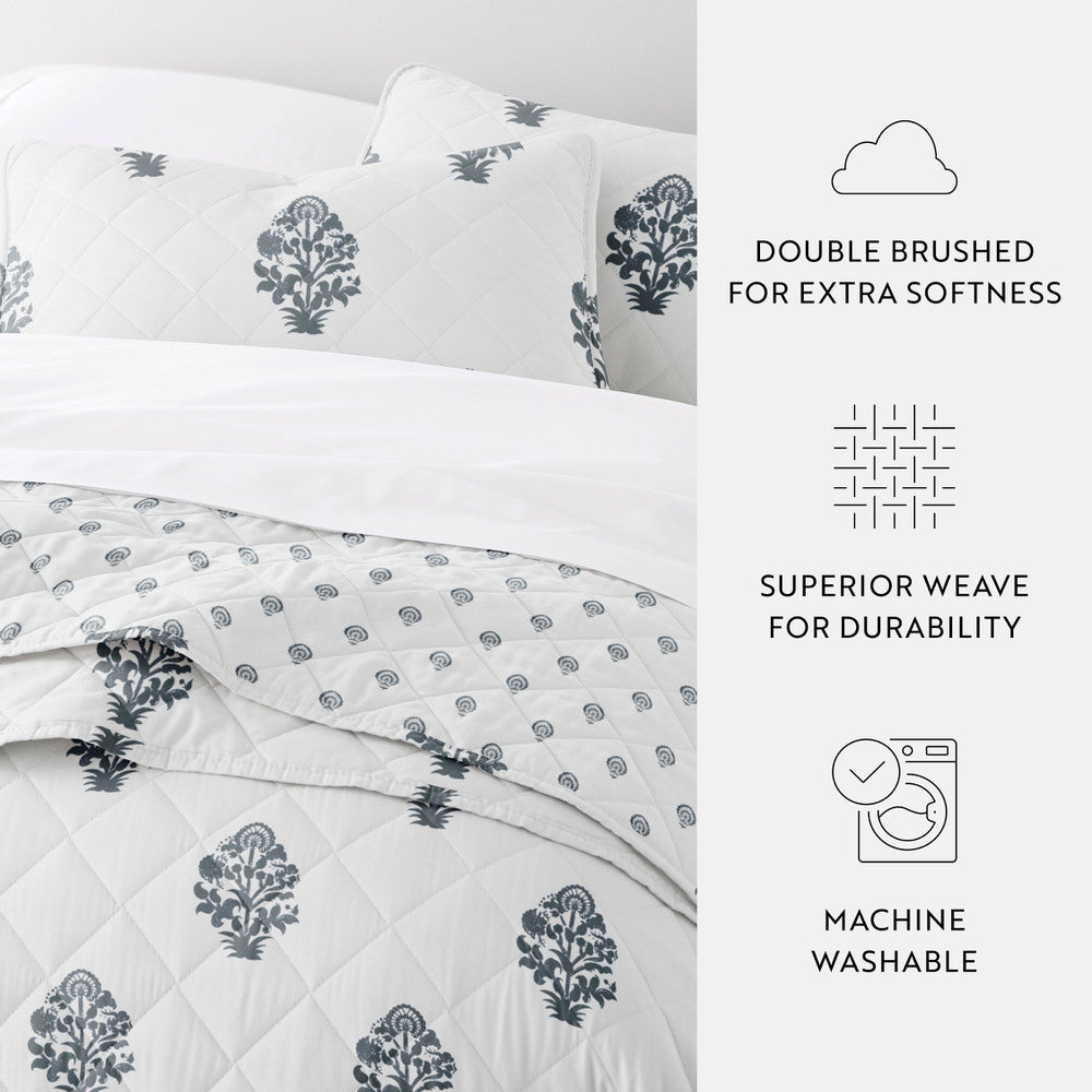 Stamped Bloom Reversible Quilted Coverlet Set (Sale)