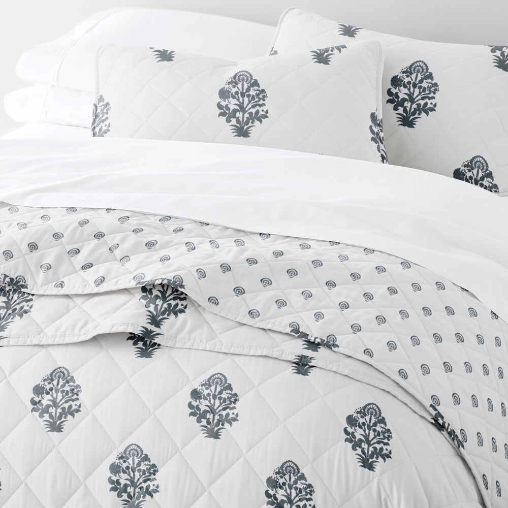 Stamped Bloom Reversible Quilted Coverlet Set (Sale)