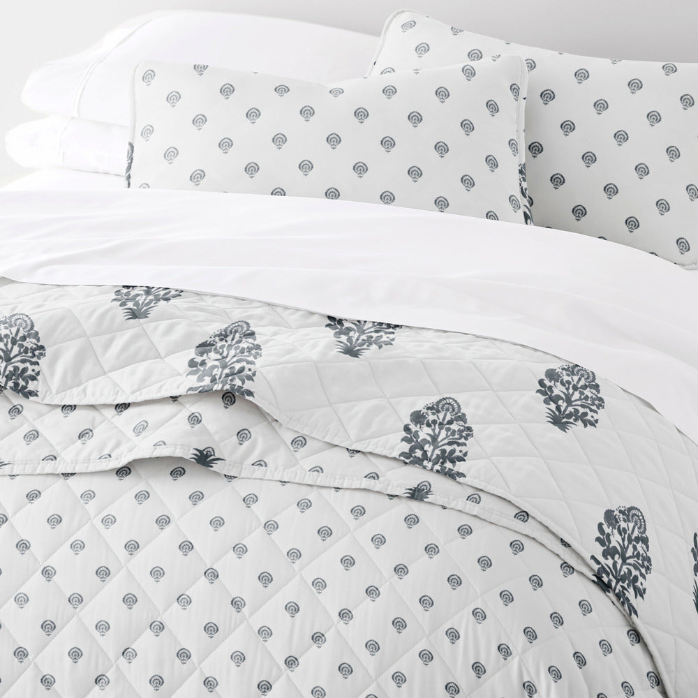 Stamped Bloom Reversible Quilted Coverlet Set (Sale)