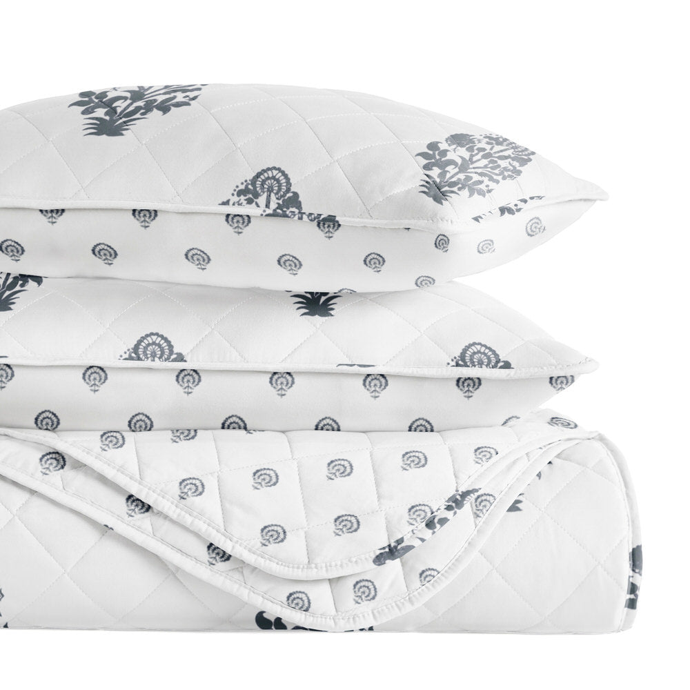 Stamped Bloom Reversible Quilted Coverlet Set (Sale)
