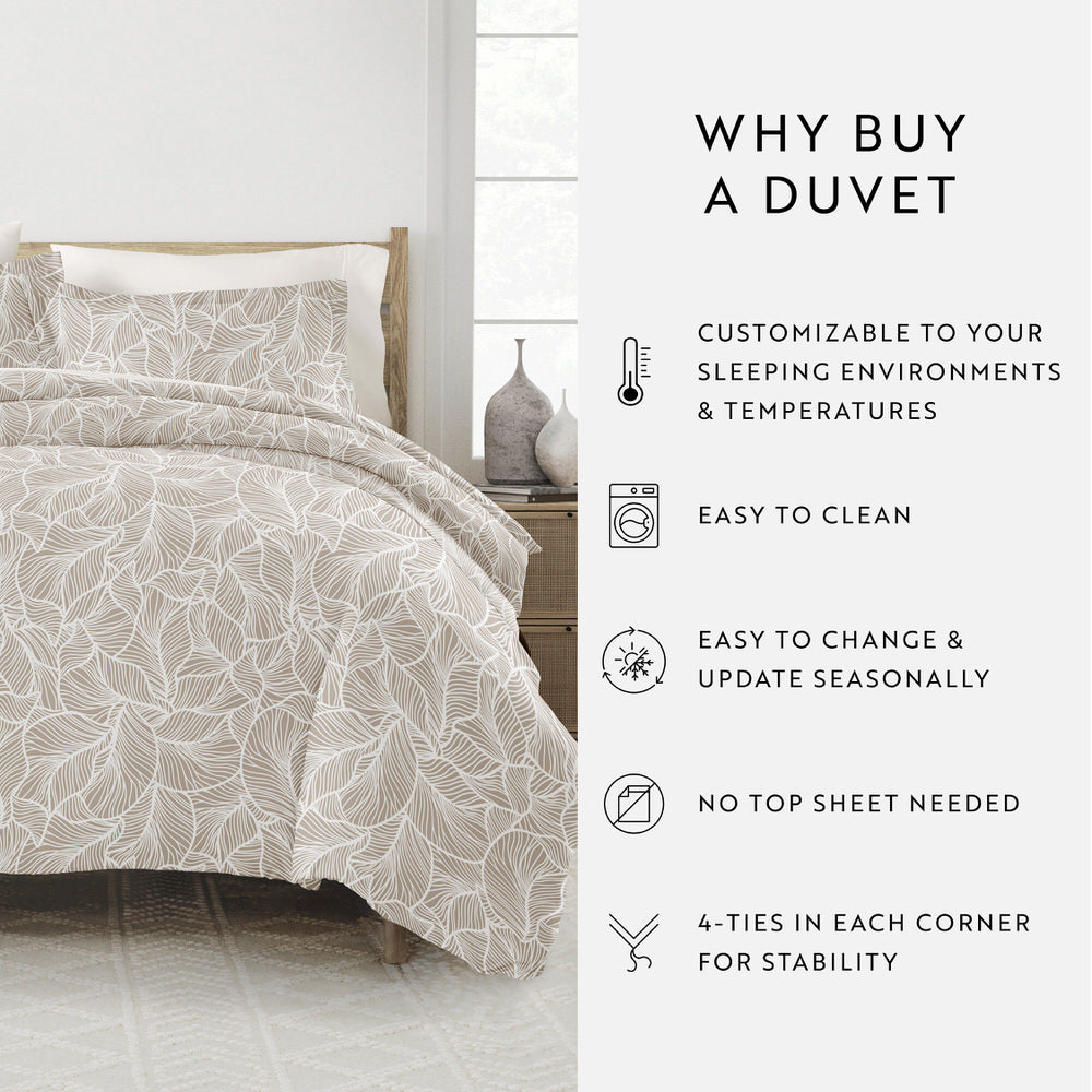 Linear Leaves Pattern 3-Piece Duvet Cover Set (Sale)