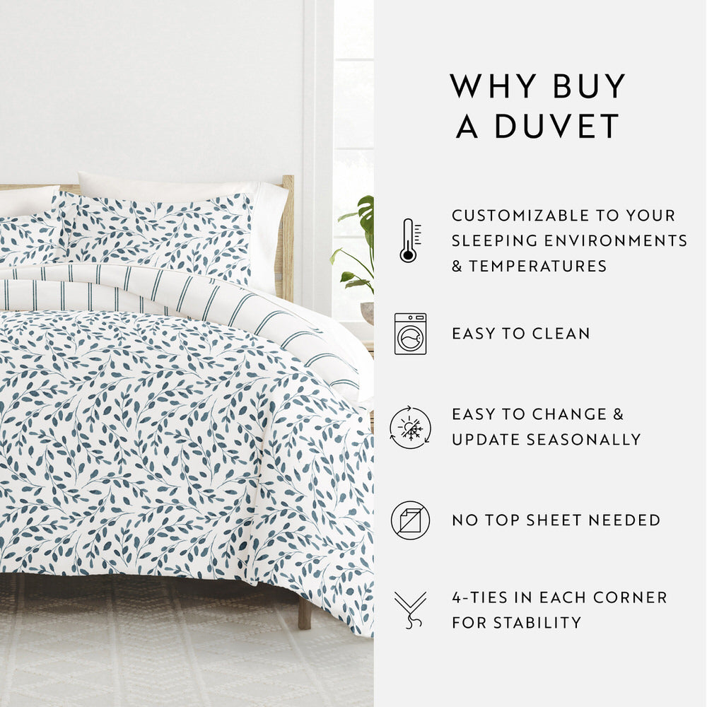 Watercolor Vines Pattern 3-Piece Reversible Duvet Cover Set (Sale)