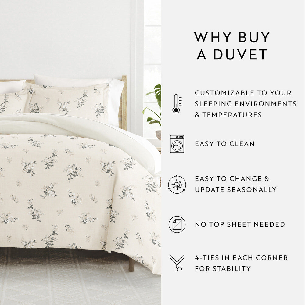 Delicate Floral Pattern 3-Piece Reversible Duvet Cover Set (Sale)