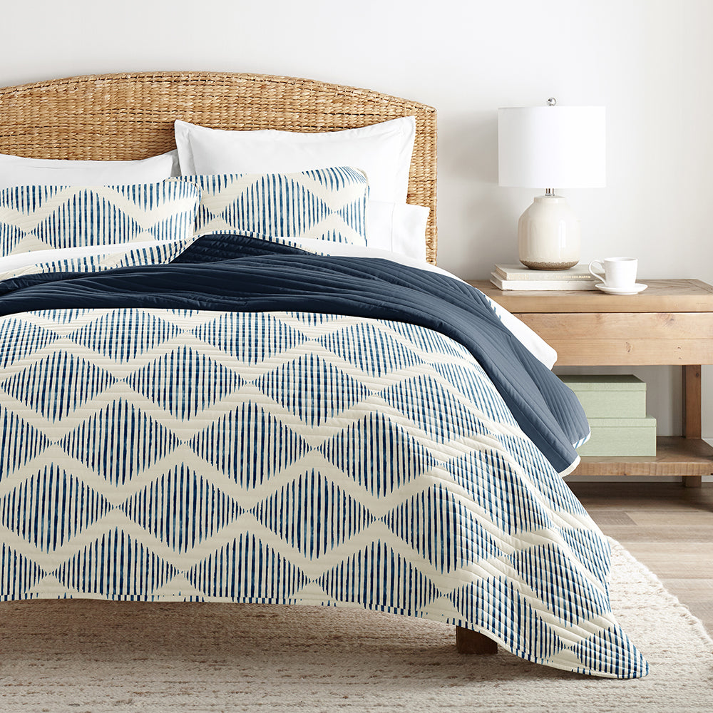 Distressed Diamond Reversible Quilted Coverlet Set (Sale)