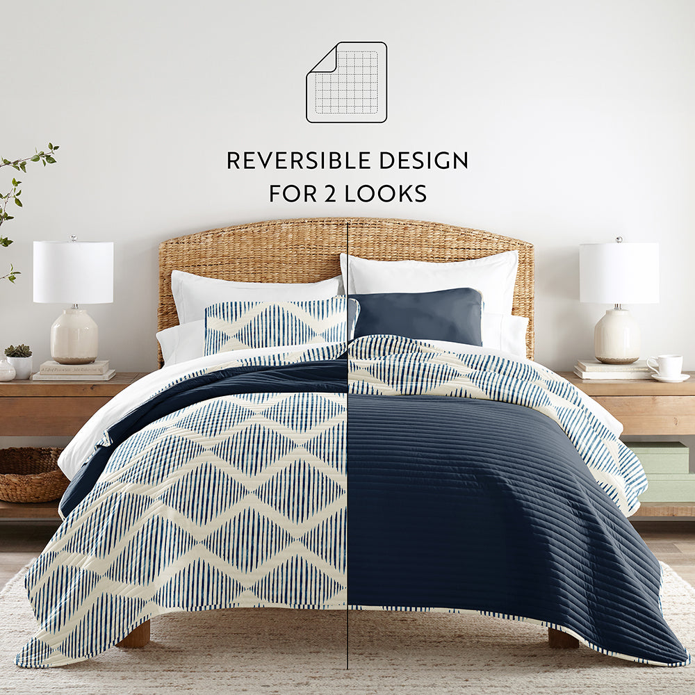 Distressed Diamond Reversible Quilted Coverlet Set (Sale)