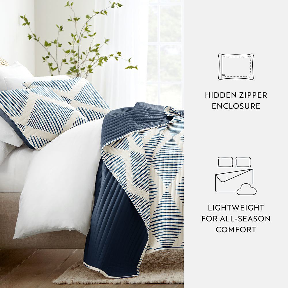 Distressed Diamond Reversible Quilted Coverlet Set (Sale)