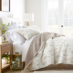 Watercolor Leaves Reversible Quilted Coverlet Set (Sale)