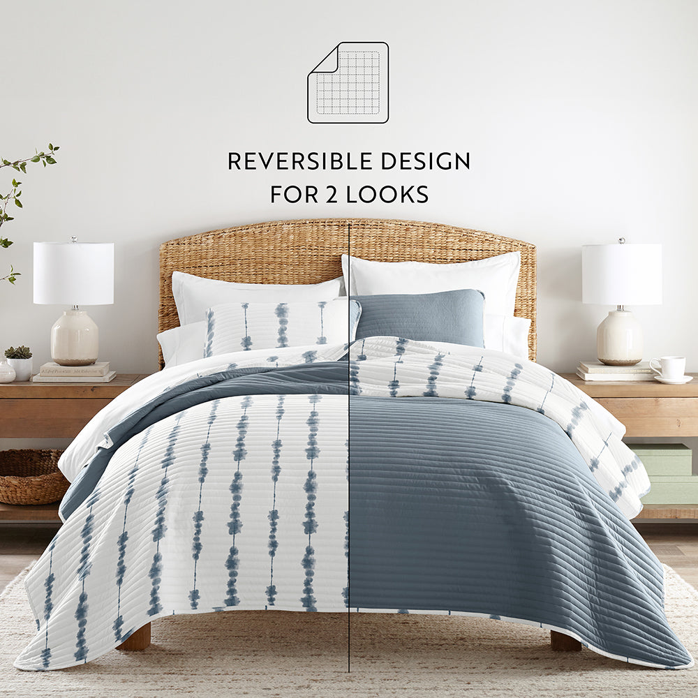 Shibori Reversible Quilted Coverlet Set (Sale)