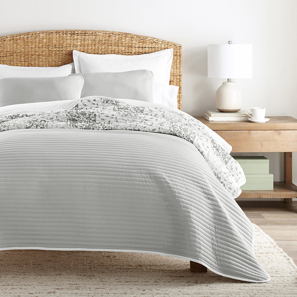 Scrolled Patchwork Reversible Quilted Coverlet Set (Sale)