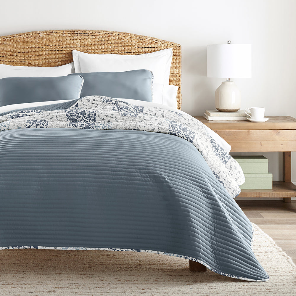 Scrolled Patchwork Reversible Quilted Coverlet Set (Sale)