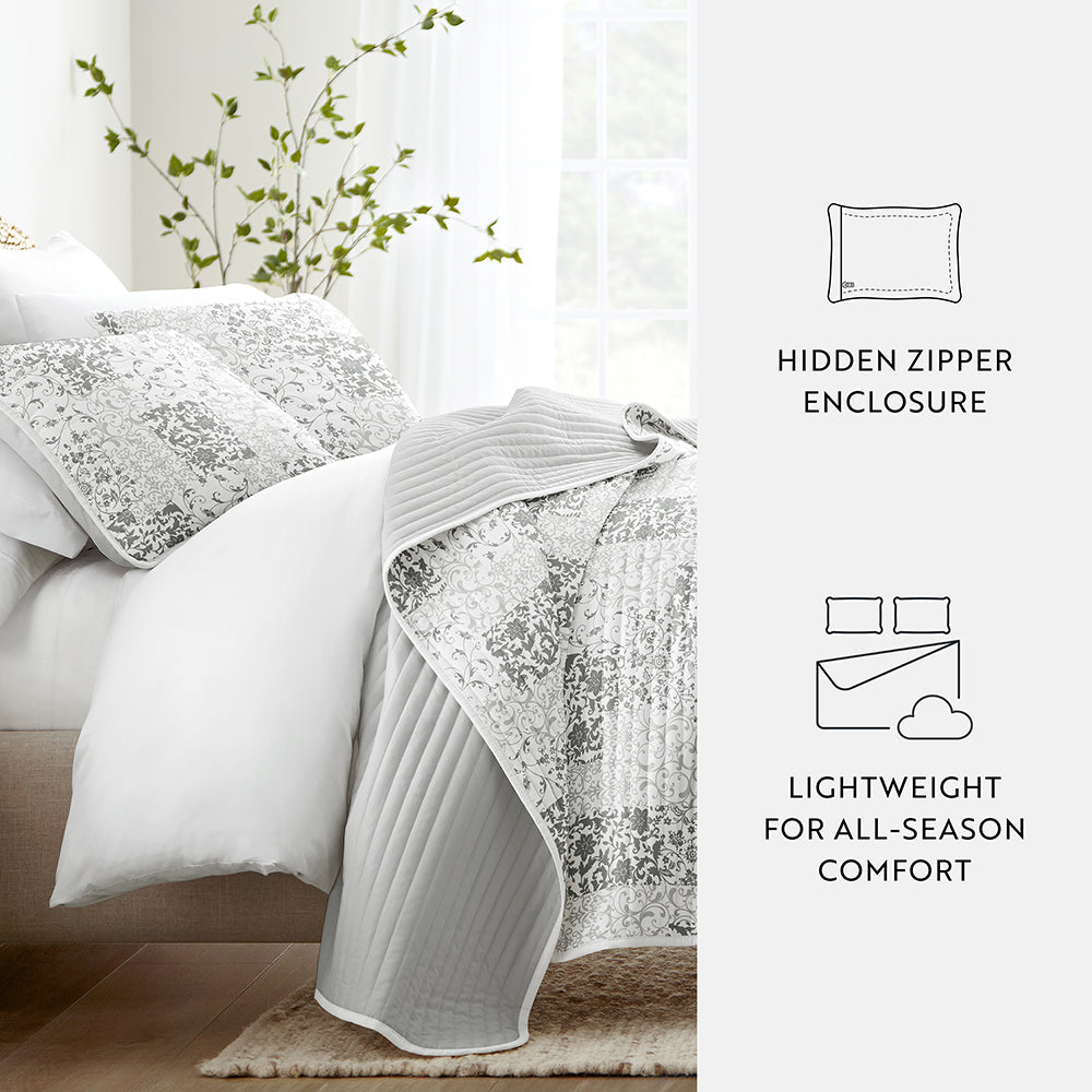 Scrolled Patchwork Reversible Quilted Coverlet Set (Sale)