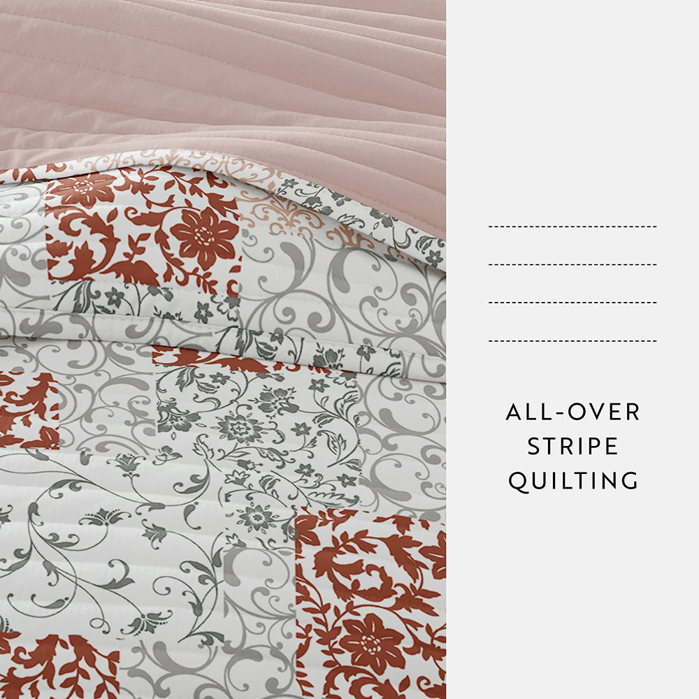 Scrolled Patchwork Reversible Quilted Coverlet Set (Sale)