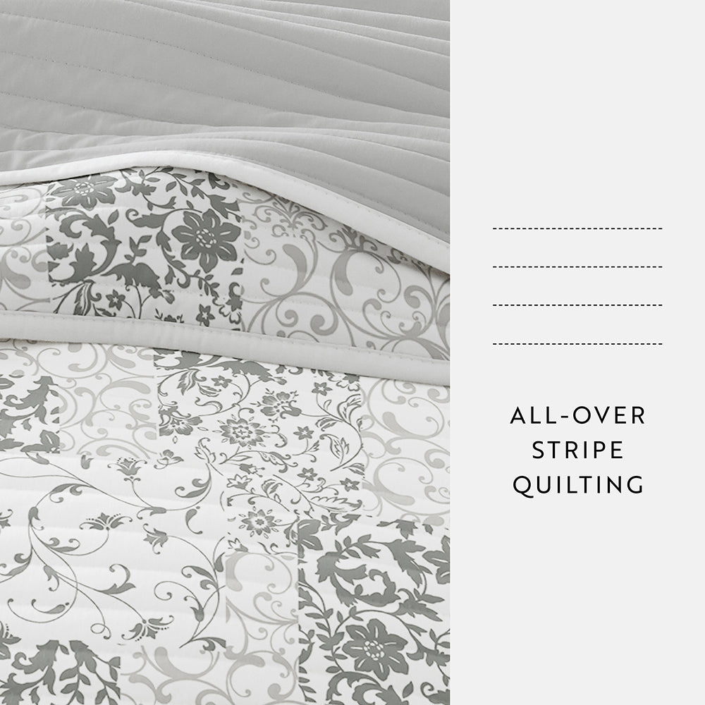 Scrolled Patchwork Reversible Quilted Coverlet Set (Sale)