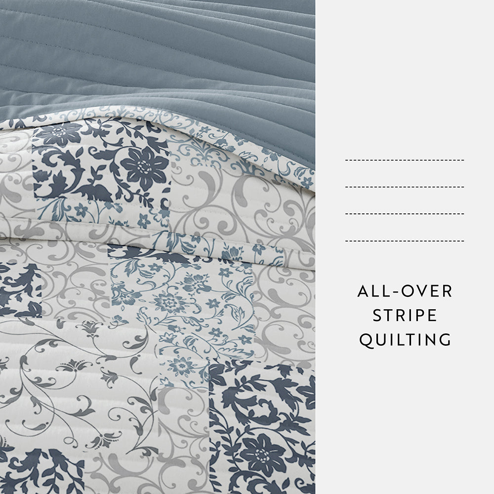 Scrolled Patchwork Reversible Quilted Coverlet Set (Sale)