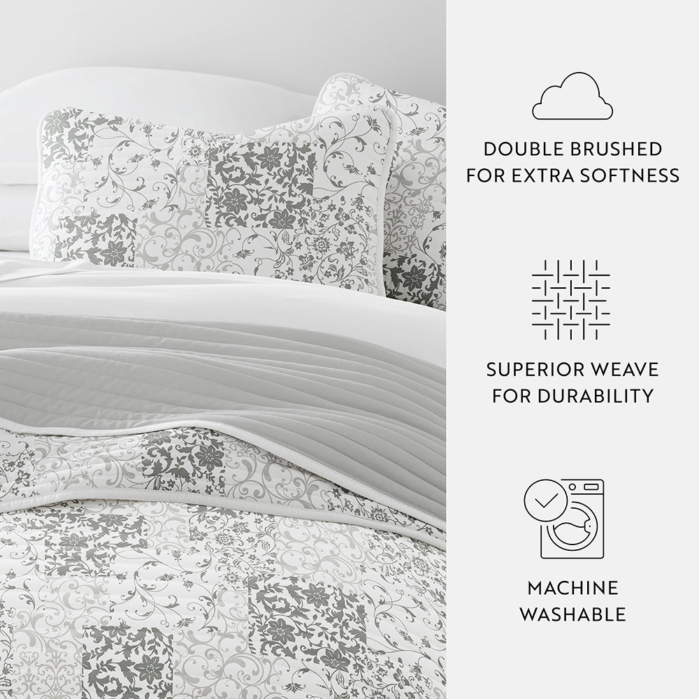 Scrolled Patchwork Reversible Quilted Coverlet Set (Sale)