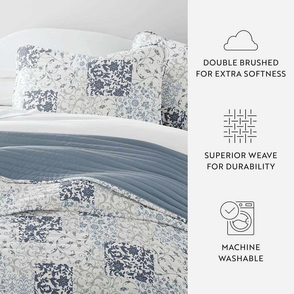 Scrolled Patchwork Reversible Quilted Coverlet Set (Sale)