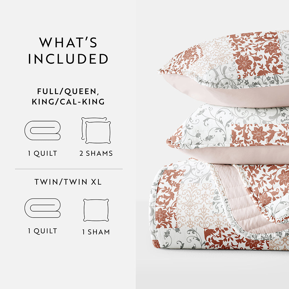 Scrolled Patchwork Reversible Quilted Coverlet Set (Sale)