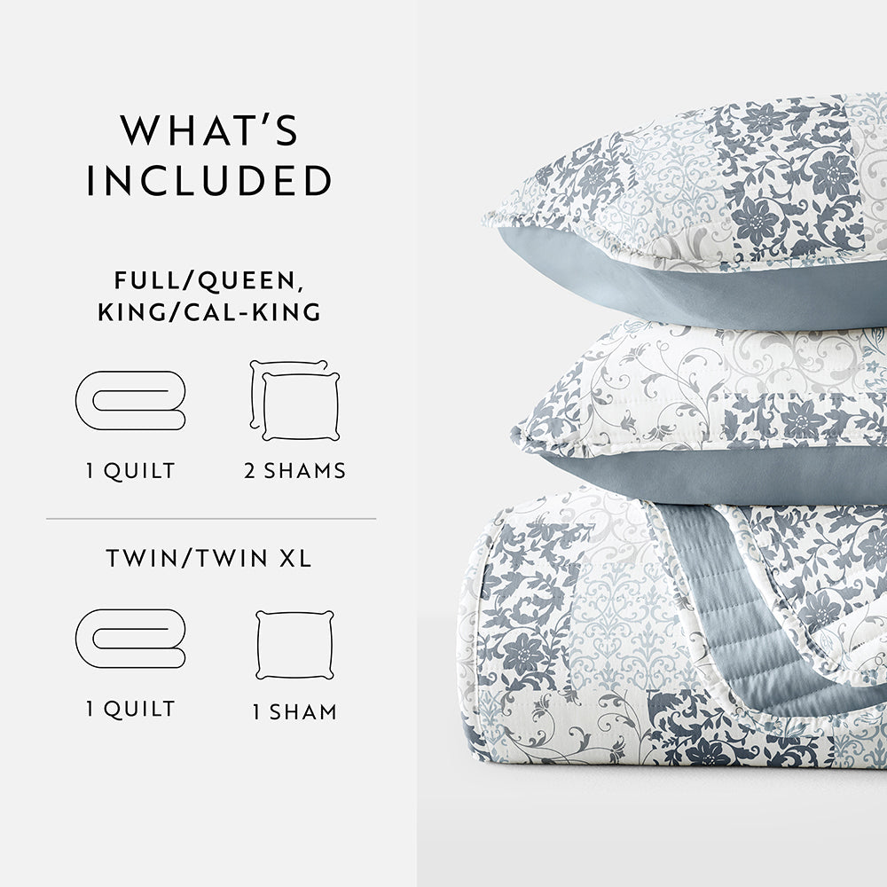 Scrolled Patchwork Reversible Quilted Coverlet Set (Sale)
