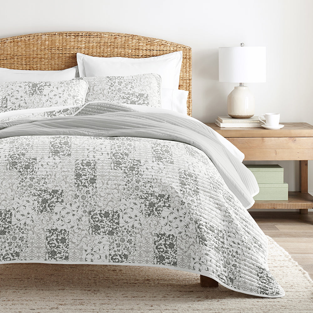 Scrolled Patchwork Reversible Quilted Coverlet Set (Sale)
