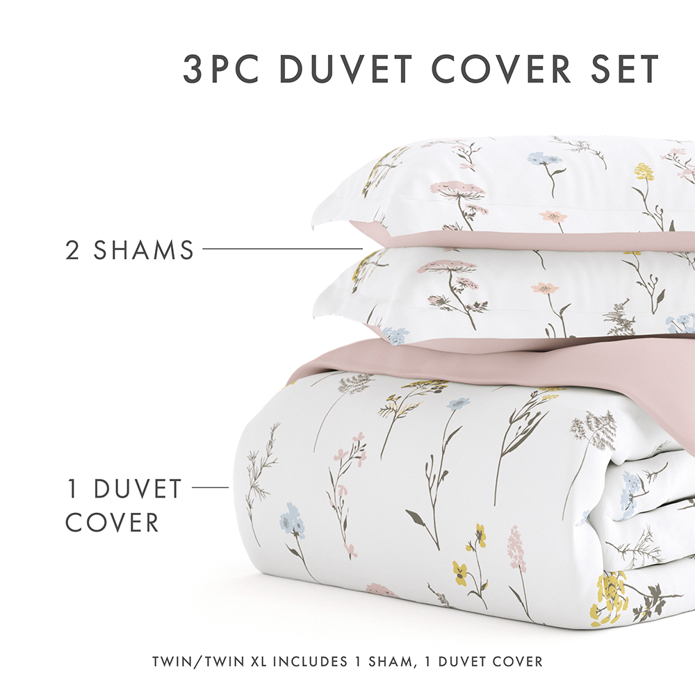 Wildflower Pattern 3-Piece Reversible Duvet Cover Set (Sale)