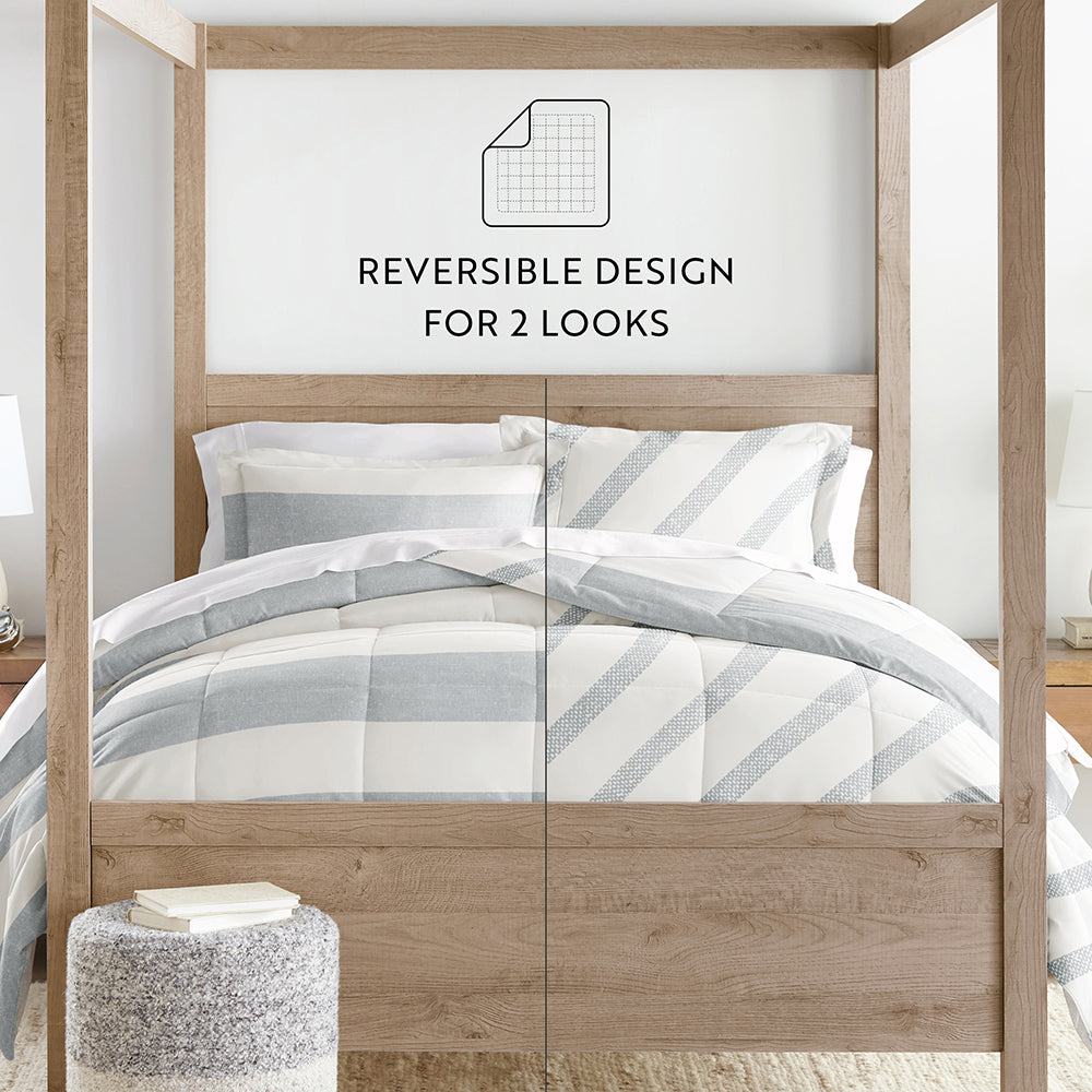 Distressed Stripe Reversible Down-Alternative Comforter Set (Sale)