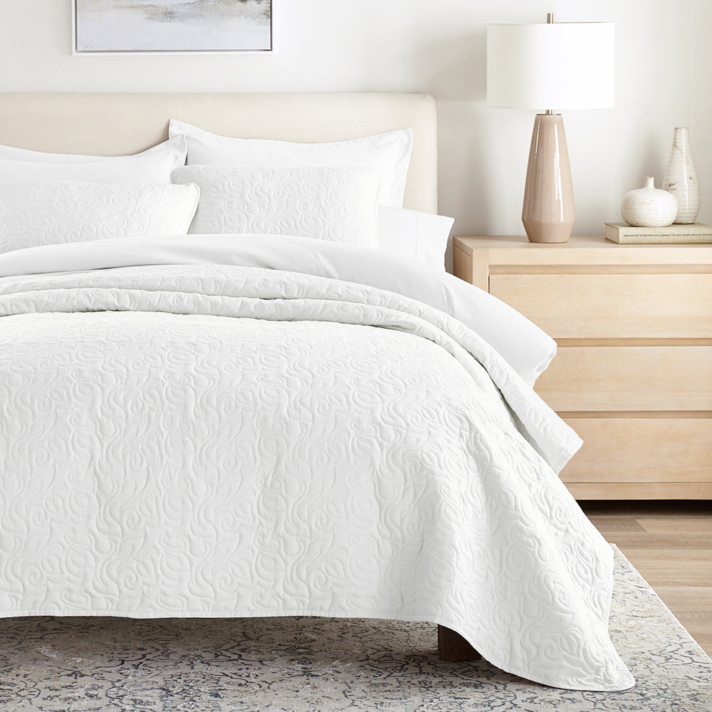 3-Piece Floral Stitch Quilted Coverlet Set - Sale