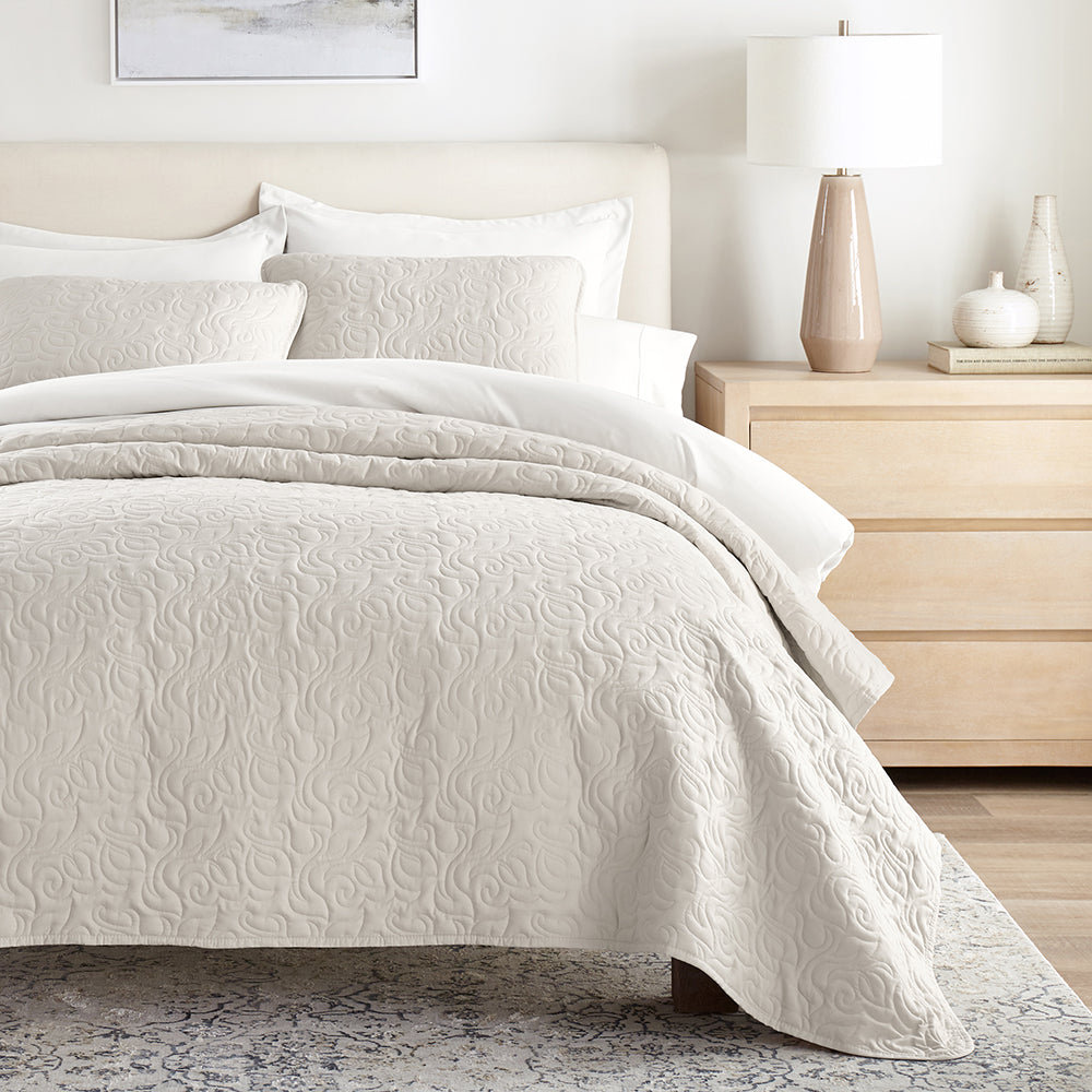 3-Piece Floral Stitch Quilted Coverlet Set - Sale