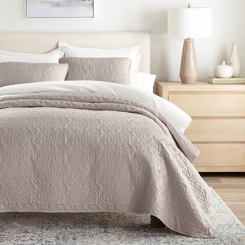 3-Piece Floral Stitch Quilted Coverlet Set - Sale