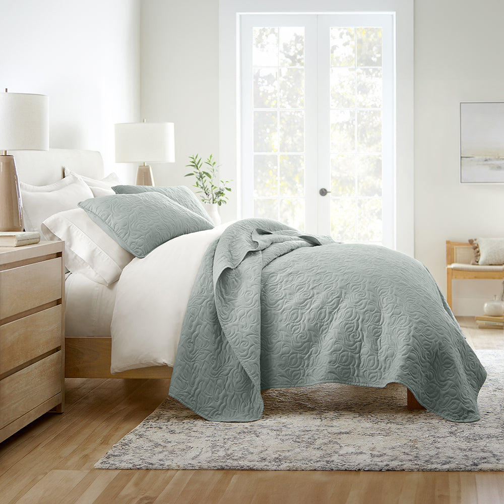 3-Piece Floral Stitch Quilted Coverlet Set - Sale