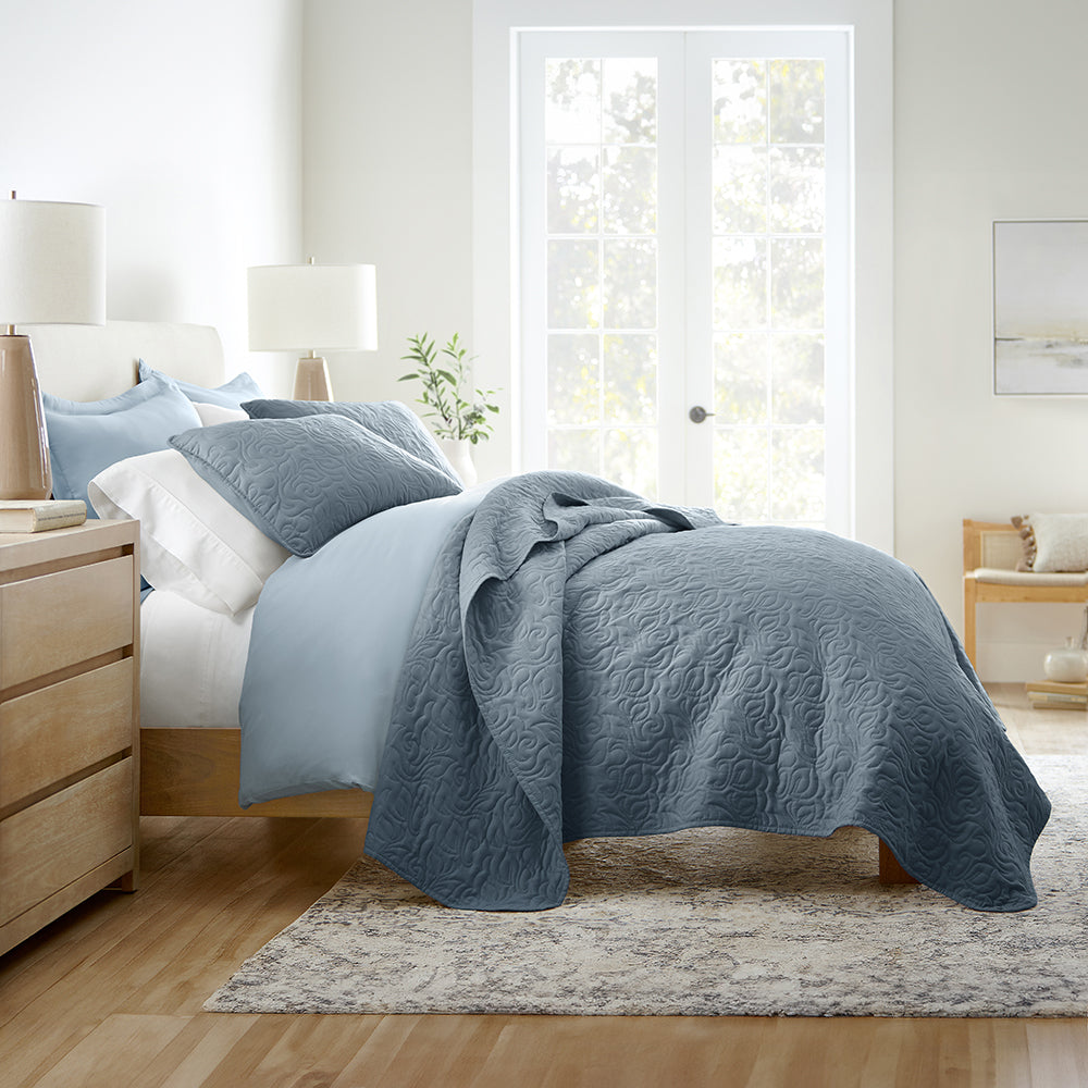 3-Piece Floral Stitch Quilted Coverlet Set - Sale