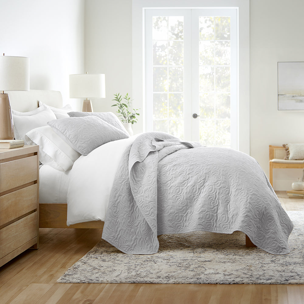 3-Piece Floral Stitch Quilted Coverlet Set - Sale